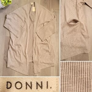 DONNI. Cardigan Sandwash Ribbed 3/4 Sleeve Duster Sweater, One Size